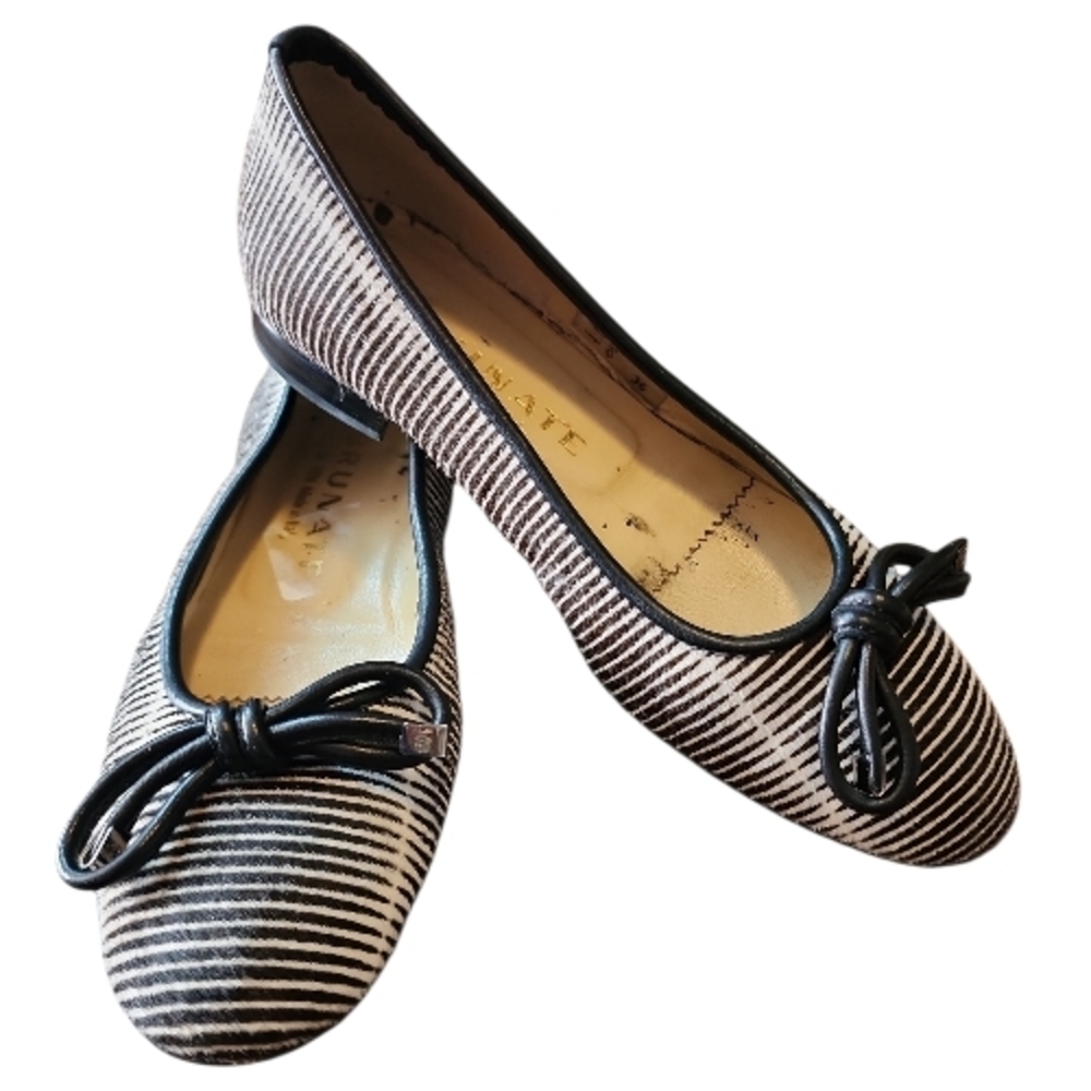 BRUNATE | Italian Black White Textured Stripe Ballerina Flats Loafers |‎ 5.5 US